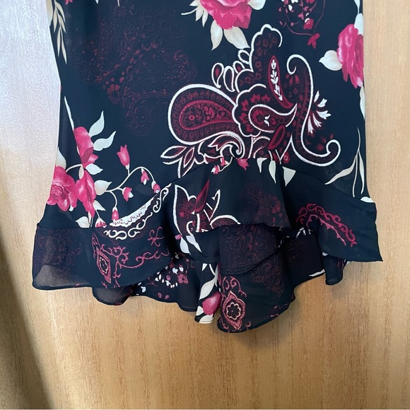 Jessica Spaghetti Strap Asymmetrical Hem with Pink Floral Pattern Slip Dress - Picture 7 of 9